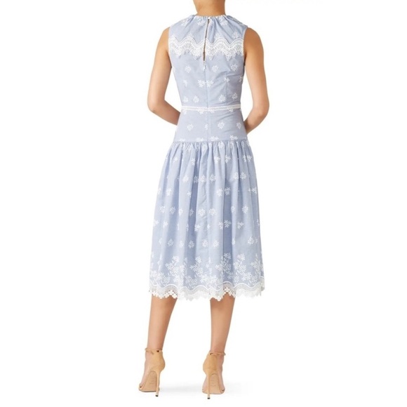 Monique Lhuillier Blue Sleeveless Embroidered Lace Poplin Midi Dress Size 10 EUC - Picture 2 of 9